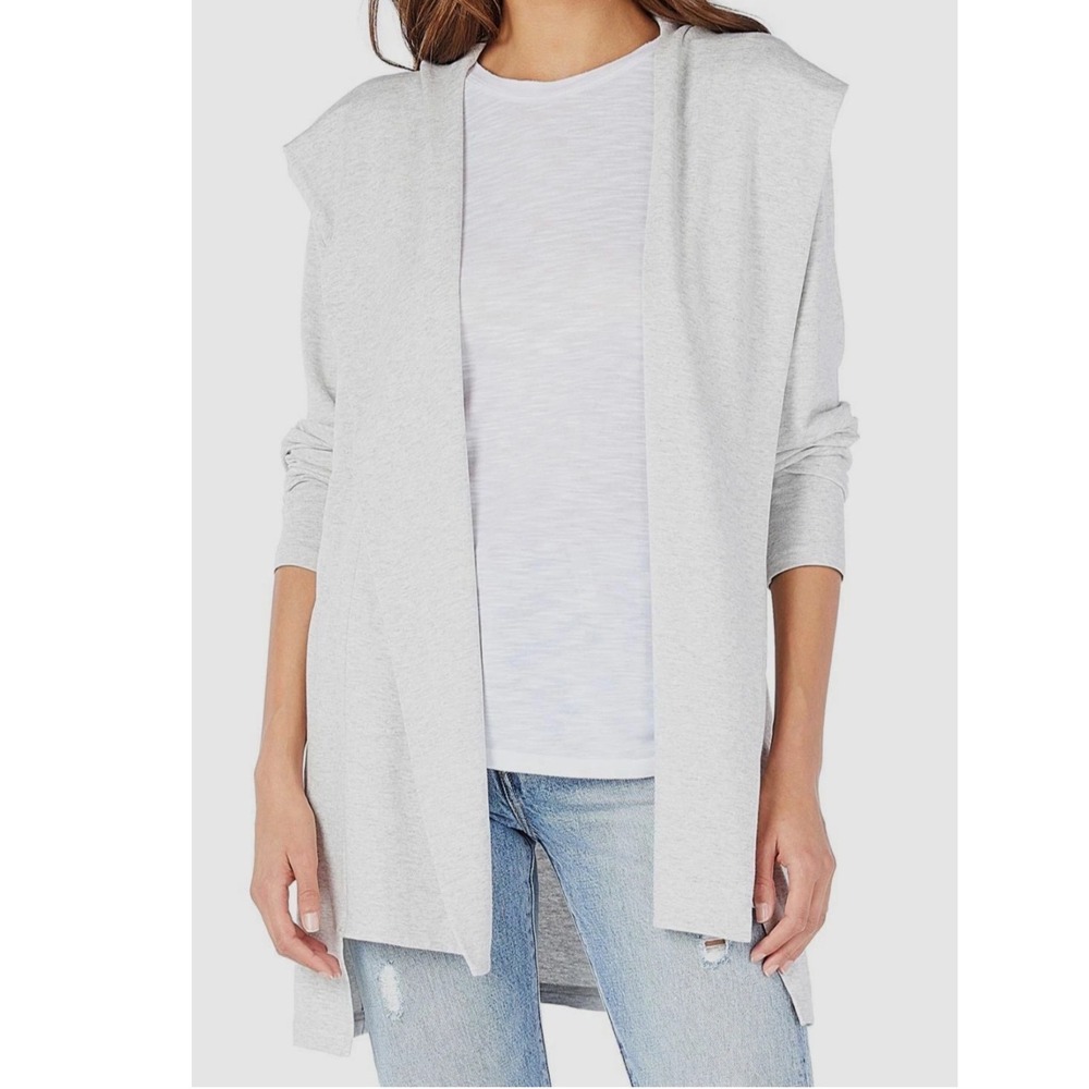 Michael Stars Heather Grey Hooded Open Front Cardigan Women's Size Large